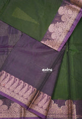 Forest Green with Leaf - Durga - Banarasi Silk Cotton Saree with Zari Weaving with Leaf and Floral Border - Best for Temple Visit