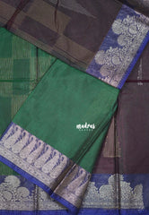 Midnight Purple with Leaf - Durga - Banarasi Silk Cotton Saree with Zari Weaving with Leaf and Floral Border - Best for Temple Visit