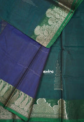 Deep Teal with Leaf - Durga - Banarasi Silk Cotton Saree with Zari Weaving with Leaf and Floral Border - Best for Temple Visit