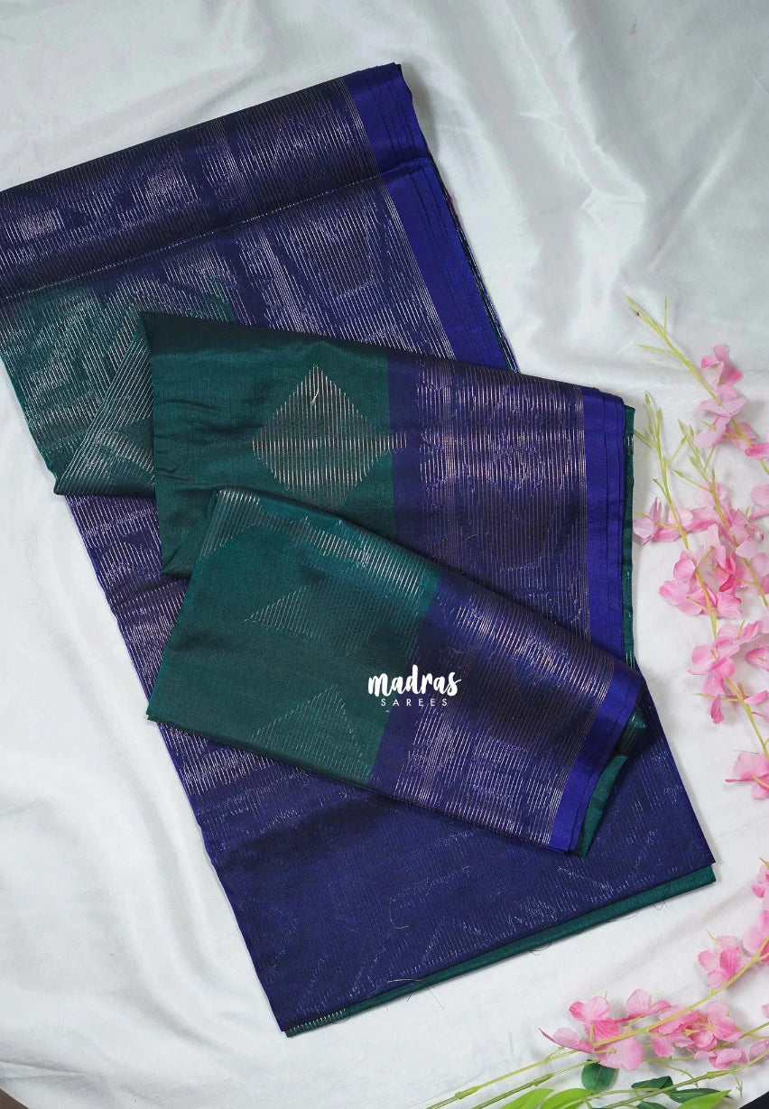 Teal green - Durga - Banarasi Silk Cotton Saree with Zari Weaving - Best for Temple Visit