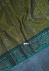 Dark Olive Green - Durga - Banarasi Silk Cotton Saree with Zari Weaving - Best for Temple Visit