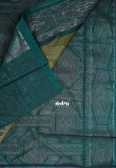 Dark Olive Green - Durga - Banarasi Silk Cotton Saree with Zari Weaving - Best for Temple Visit