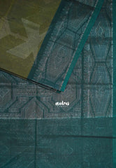 Dark Olive Green - Durga - Banarasi Silk Cotton Saree with Zari Weaving - Best for Temple Visit