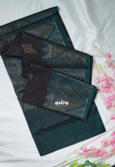 Dark Chocolate Brown - Durga - Banarasi Silk Cotton Saree with Zari Weaving - Best for Temple Visit