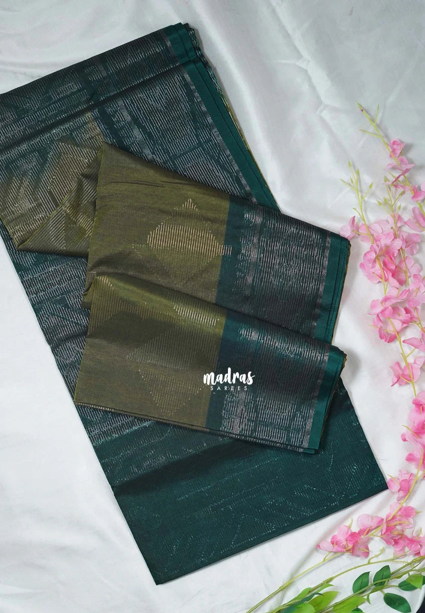 Dark Olive Green - Durga - Banarasi Silk Cotton Saree with Zari Weaving - Best for Temple Visit
