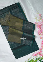 Dark Olive Green - Durga - Banarasi Silk Cotton Saree with Zari Weaving - Best for Temple Visit