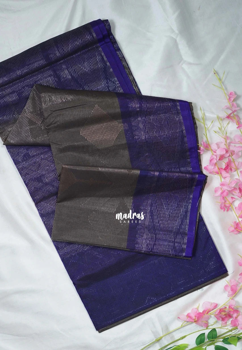 Dark Grey - Durga - Banarasi Silk Cotton Saree with Zari Weaving - Best for Temple Visit