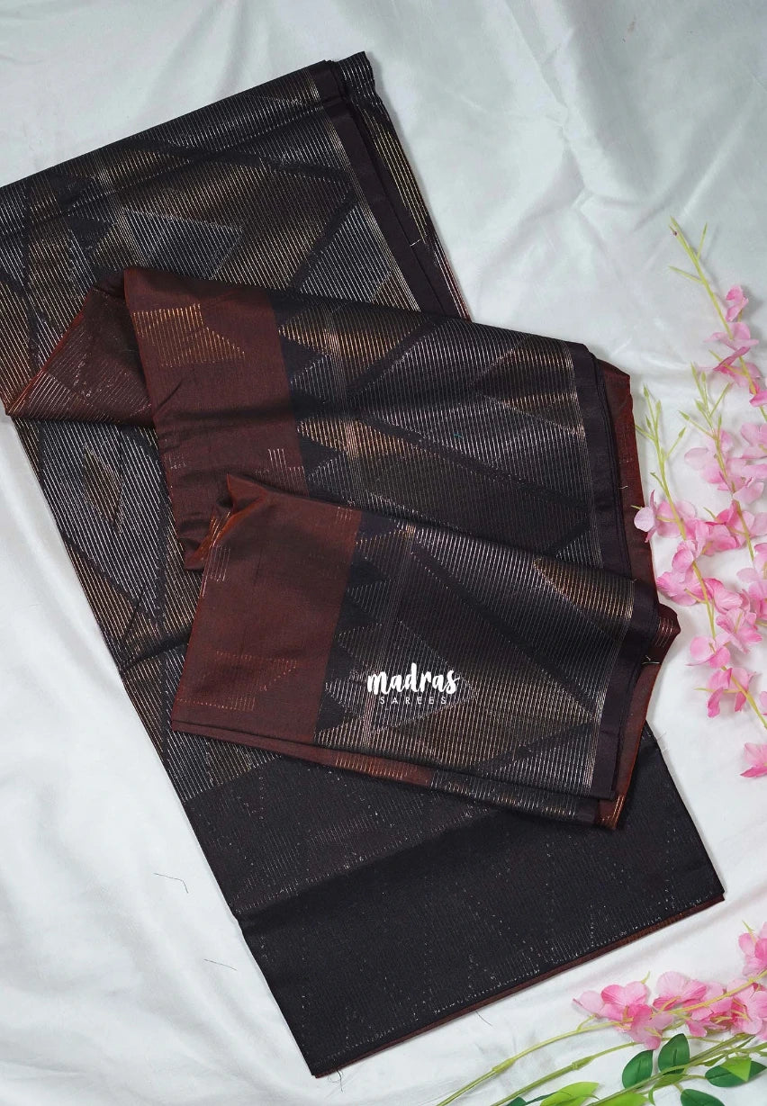 Chocolate Brown - Durga - Banarasi Silk Cotton Saree with Zari Weaving - Best for Temple Visit