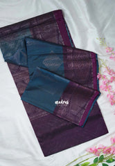 Peacock Blue - Durga - Banarasi Silk Cotton Saree with Zari Weaving - Best for Temple Visit