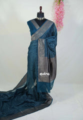 Dark Peacock Blue - Durga - Traditional Banarasi Khadi Georgette Silk Saree with Rich Pallu and Buttas - Perfect for Wedding Functions