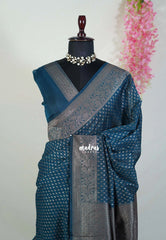 Dark Peacock Blue - Durga - Traditional Banarasi Khadi Georgette Silk Saree with Rich Pallu and Buttas - Perfect for Wedding Functions