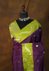 Brinjal purple  - Durga banarasi mashru silk with antique zari border and buttas - Perfect for Wedding Functions