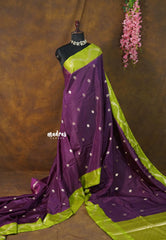 Brinjal purple  - Durga banarasi mashru silk with antique zari border and buttas - Perfect for Wedding Functions