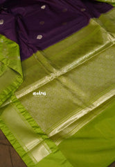 Brinjal purple  - Durga banarasi mashru silk with antique zari border and buttas - Perfect for Wedding Functions