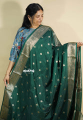 Emerald Green - Durga banarasi mashru silk with antique zari border and buttas