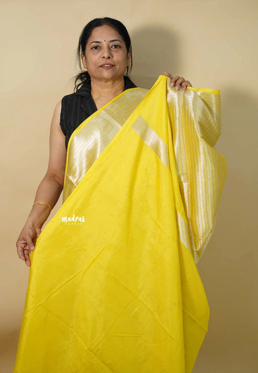 Yellow Glow - Durga - Banarasi soft katan silk zari Floral weaving with Zari Border