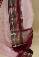 Pastel Pink - Durga - Banarasi soft katan silk with big border
