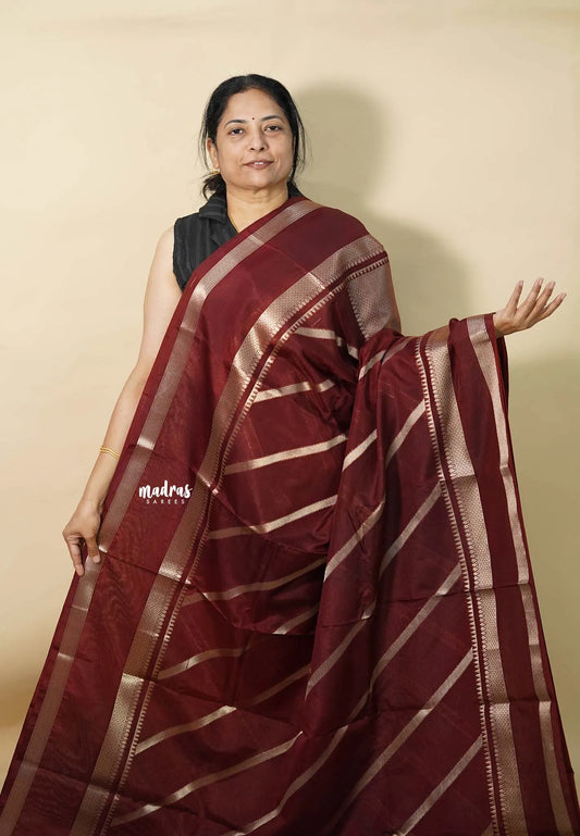 Deep Brown - Durga - Banarasi soft katan silk zari weaving with Rettapetta Border