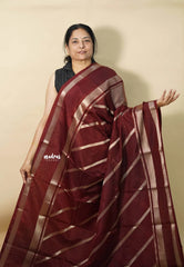 Deep Brown - Durga - Banarasi soft katan silk zari weaving with Rettapetta Border