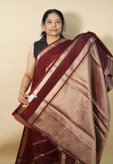 Deep Brown - Durga - Banarasi soft katan silk zari weaving with Rettapetta Border