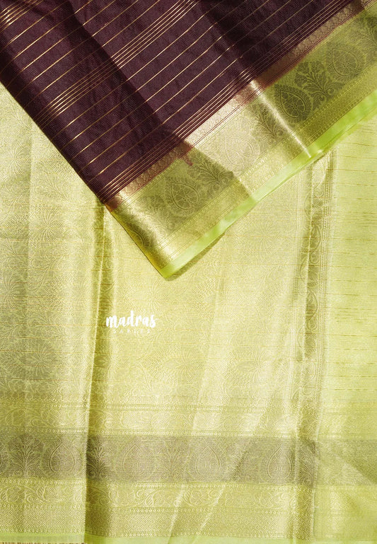 Coffee Brown Glow with Green - Durga - Banarasi soft katan silk