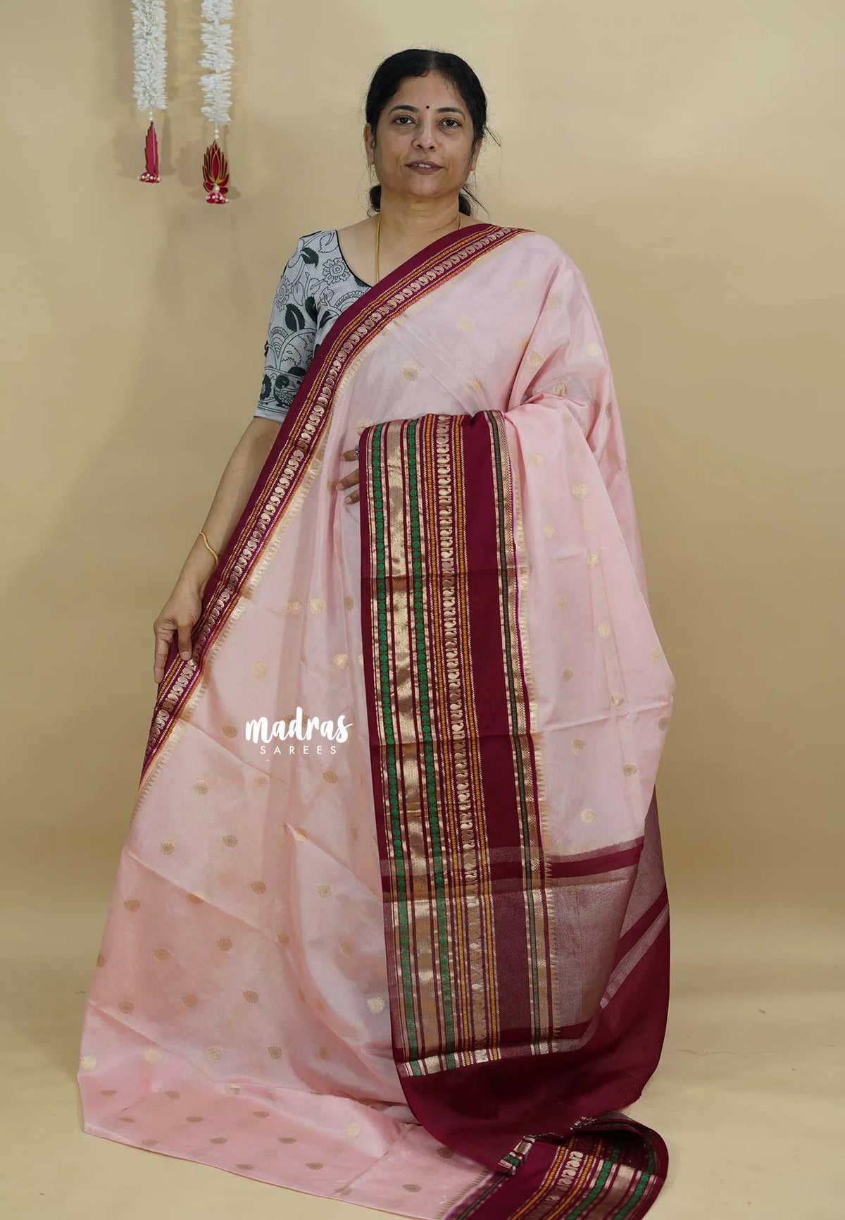 Pastel Pink - Durga - Banarasi soft katan silk with big border