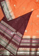 Sunset Orange - Durga - Banarasi soft katan silk with big border