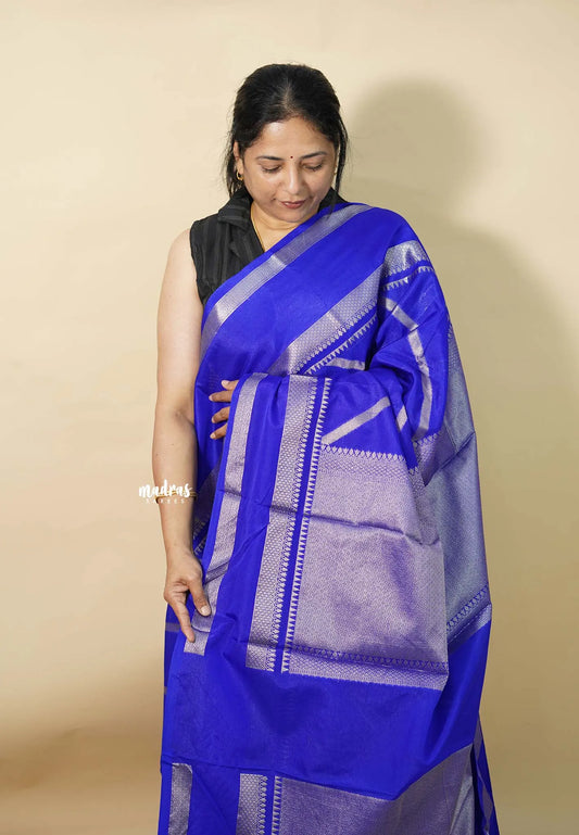 Royal Blue - Durga - Banarasi soft katan silk zari weaving with Rettapetta Border