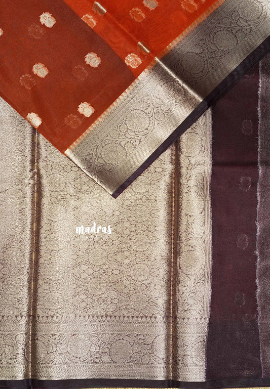 Bold Brick Red- Durga - Banarasi soft katan silk