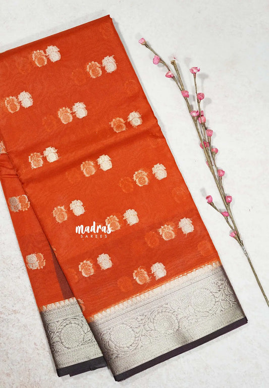 Bold Brick Red- Durga - Banarasi soft katan silk