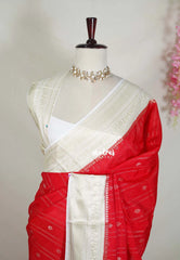 Spicy Red - Durga - Banarasi Soft Katan Silk with Floral Border - Best for Pooja Wear | Diwali Function