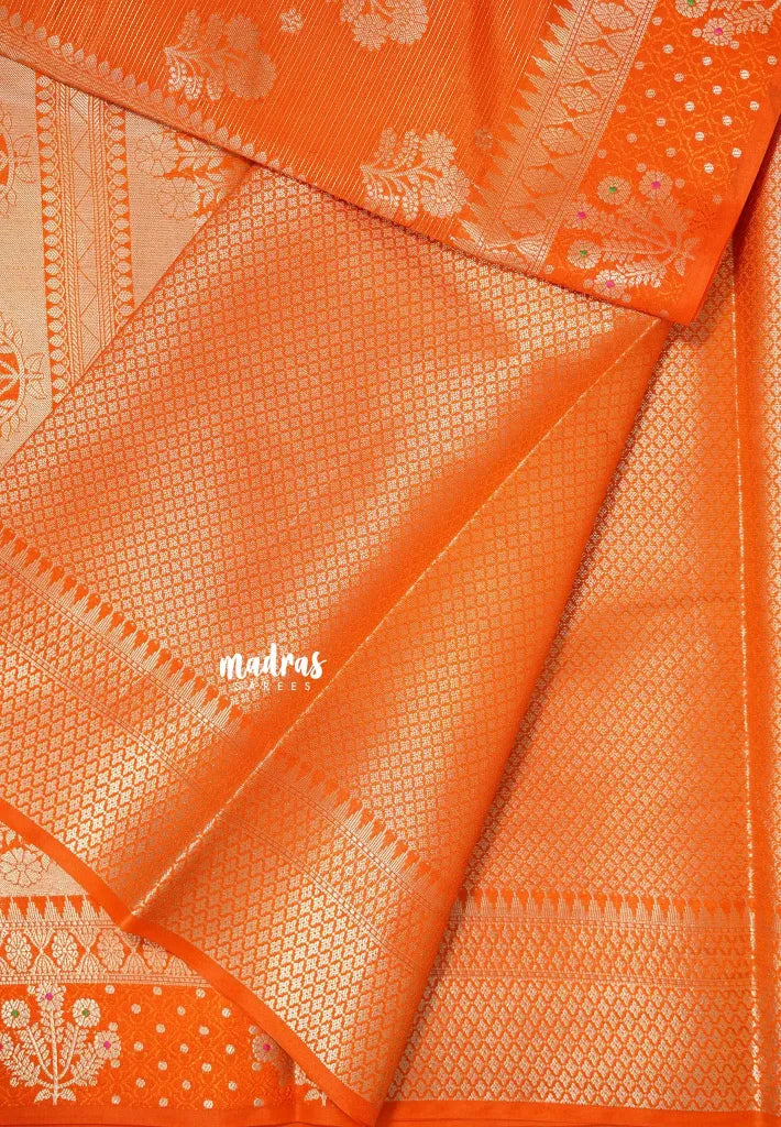 Pulpy orange - Durga - Banarasi katan silk wtih full stripes weaving