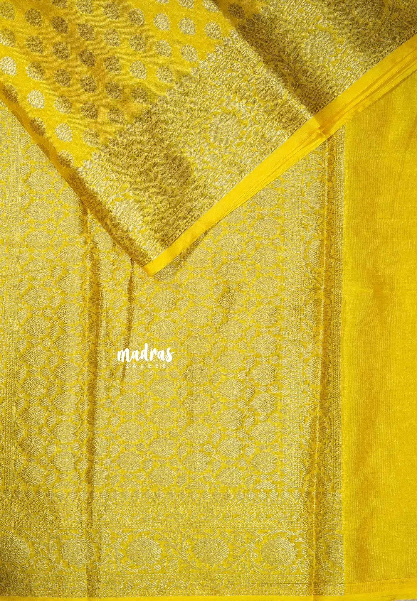 Golden Yellow - Durga - Rich Banarasi soft katan silk with zari border