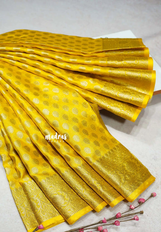 Golden Yellow - Durga - Rich Banarasi soft katan silk with zari border