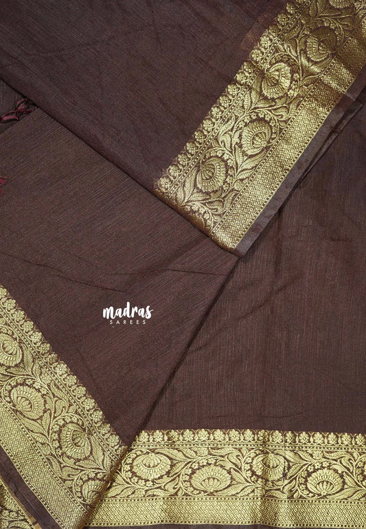 Deep Cocoa Brown - Durga - Traditional Banarasi warm silk saree