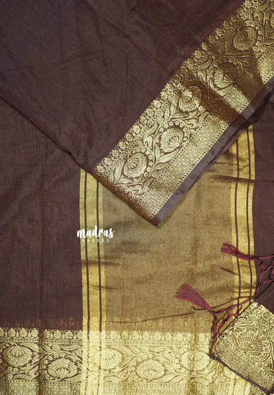 Deep Cocoa Brown - Durga - Traditional Banarasi warm silk saree