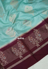 Muted Aqua Blue - Durga - Banarasi soft katan silk