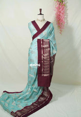 Muted Aqua Blue - Durga - Banarasi soft katan silk