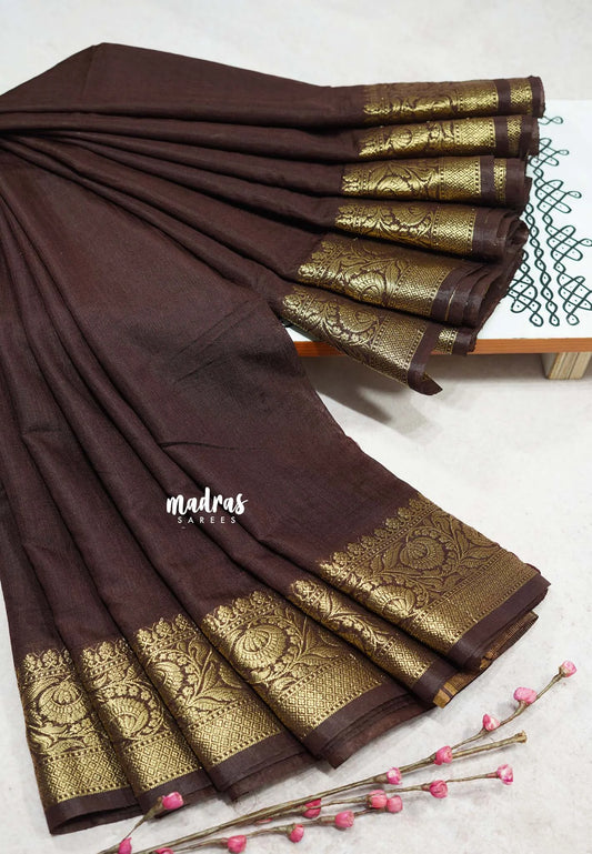 Deep Cocoa Brown - Durga - Traditional Banarasi warm silk saree