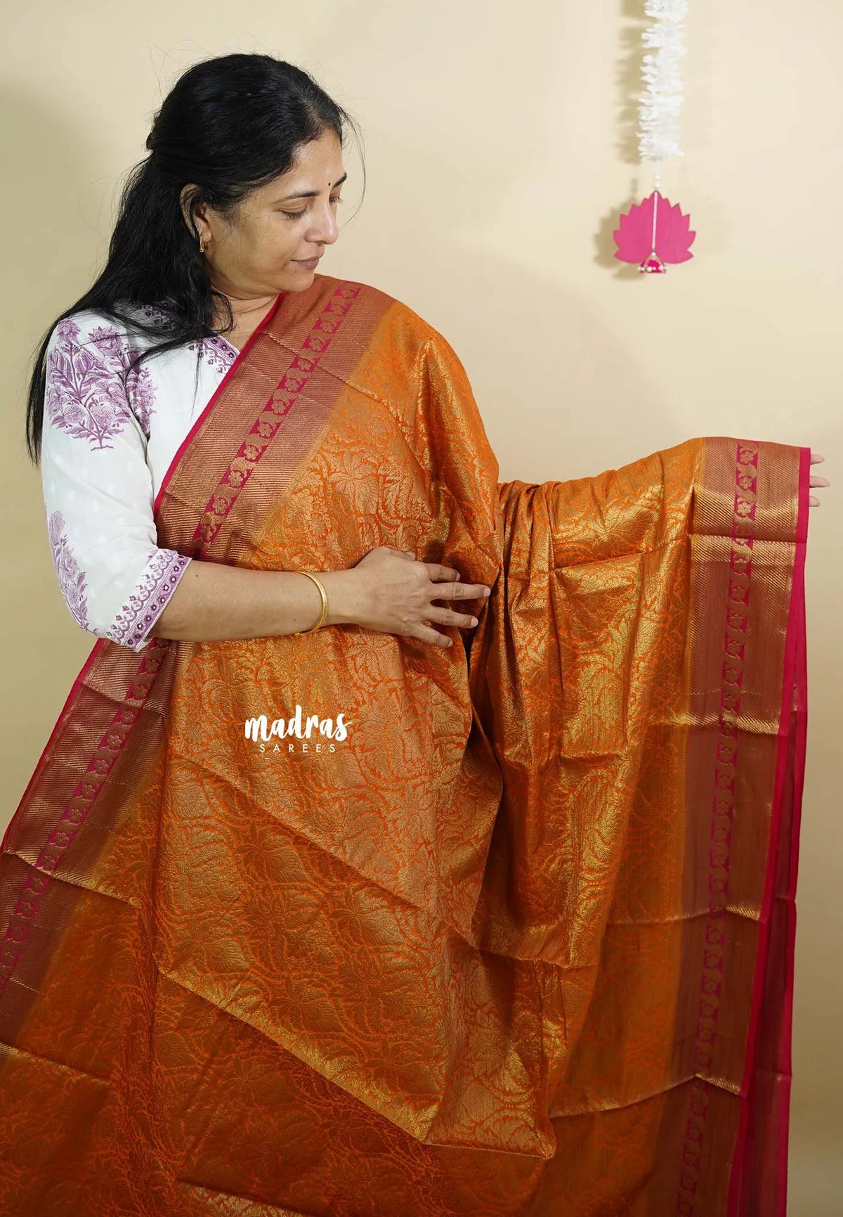 Orange - Durga - Banarasi katan silk full weaving body