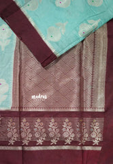 Muted Aqua Blue - Durga - Banarasi soft katan silk