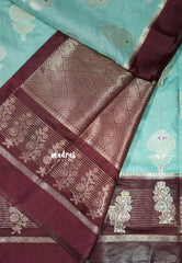 Muted Aqua Blue - Durga - Banarasi soft katan silk