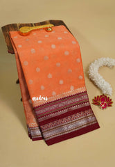 Peach Orange - Durga - Banarasi soft katan silk with zari border
