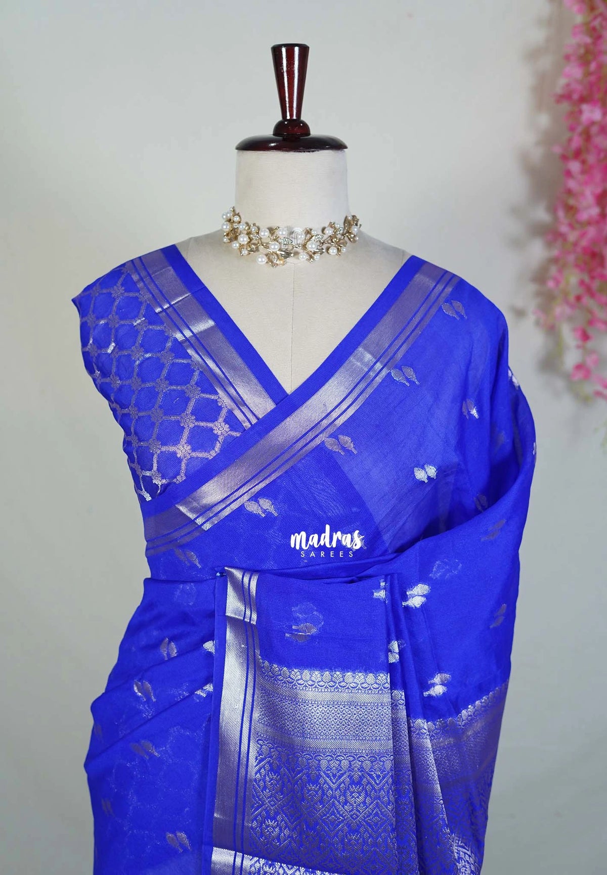 Neon Royal Blue - Durga - Banarasi Soft Katan Silk with Zari Weaving Border and Buttas - Perfect for Wedding Functions