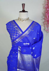 Neon Royal Blue - Durga - Banarasi Soft Katan Silk with Zari Weaving Border and Buttas - Perfect for Wedding Functions