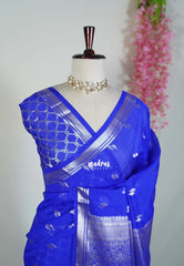 Neon Royal Blue - Durga - Banarasi Soft Katan Silk with Zari Weaving Border and Buttas - Perfect for Wedding Functions