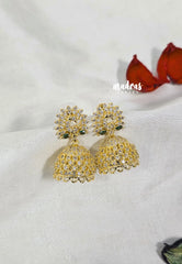 Premium 1 Gram Gold polish Traditional Peacock Earrings with Green Stone