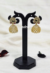 Premium 1 Gram Gold polish Traditional Peacock Earrings with Pink Stone