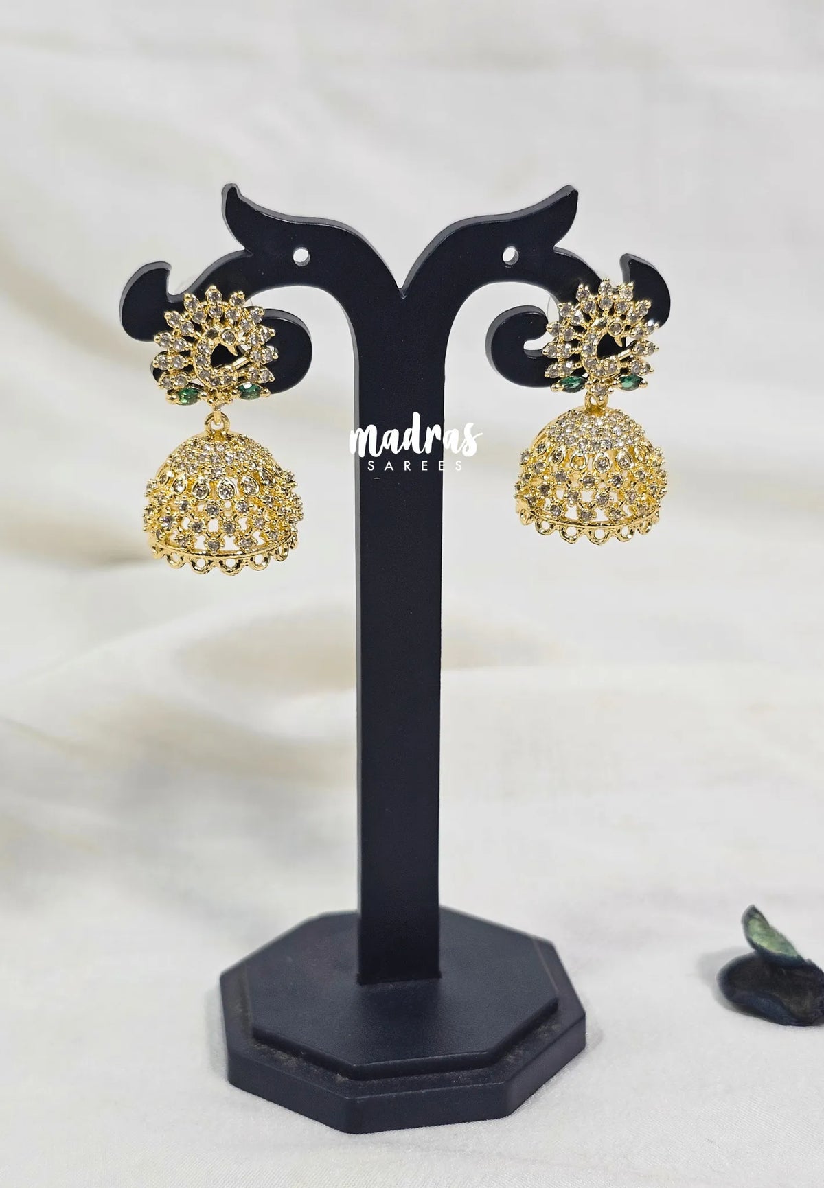 Premium 1 Gram Gold polish Traditional Peacock Earrings with Green Stone