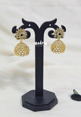 Premium 1 Gram Gold polish Traditional Peacock Earrings with Green Stone